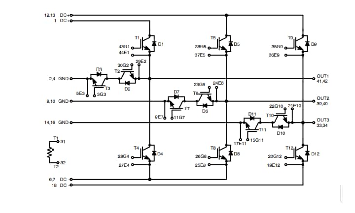 Schaltplan - onsemi NXH40T120L3Q1 3-Phasen-TNPC-Modul